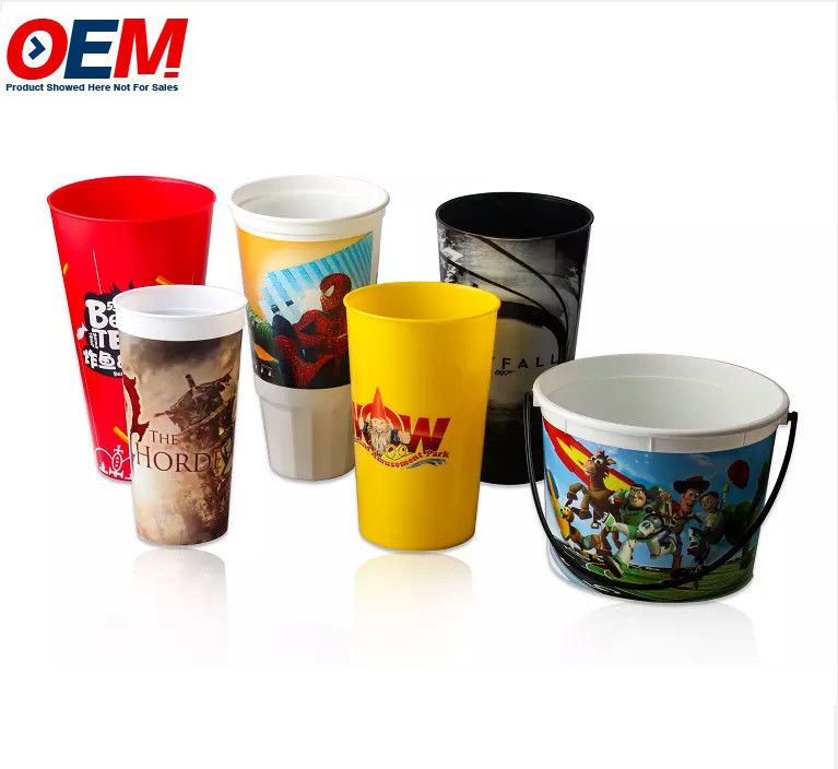 OEM Хорошее качество контейнер на заказ печатный пластиковый мультфильм попкорн ведро ванна чашка с крышкой для продвижения