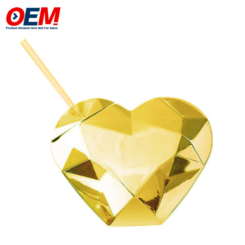 На заказ PP двойная стена чашка со соломой OEM Sweet Heart 450 мл пластиковый стакан с водой